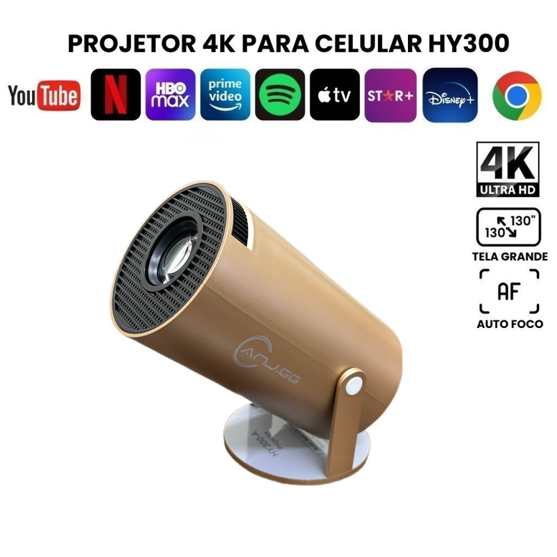 Projetor 4K HD 150 Polegadas Celular, Tv B0x, Xbox, PS, Pc, Wifi e Bluetooth HY300 Magcubic 110/220