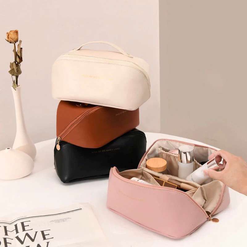 Kit 2 Bolsa Necessaire Feminino Cosmético De Couro PU De Grande Capacidade Em Alto Qualidade