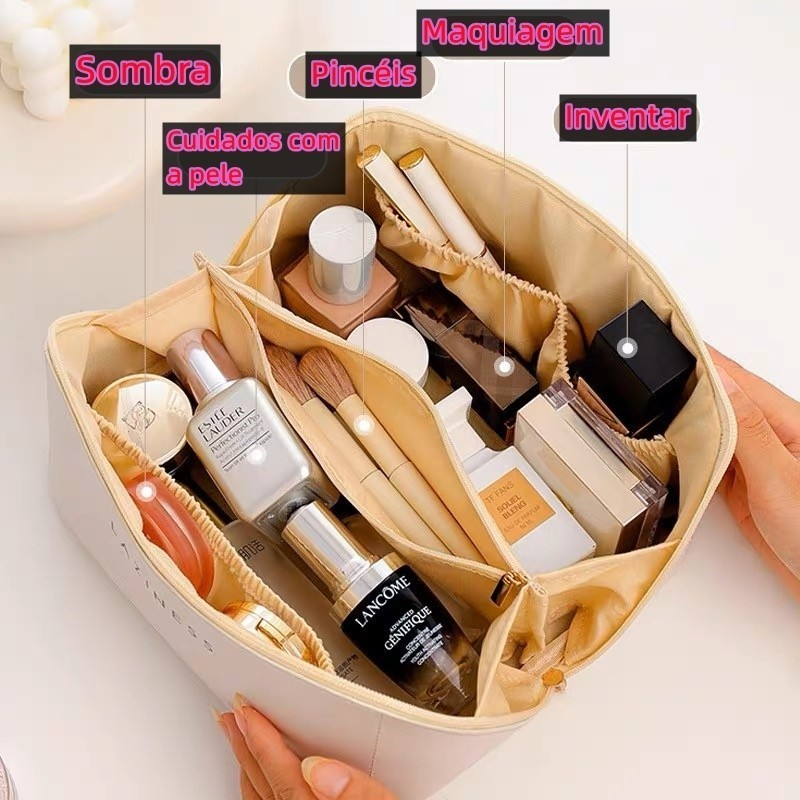 Kit 2 Bolsa Necessaire Feminino Cosmético De Couro PU De Grande Capacidade Em Alto Qualidade