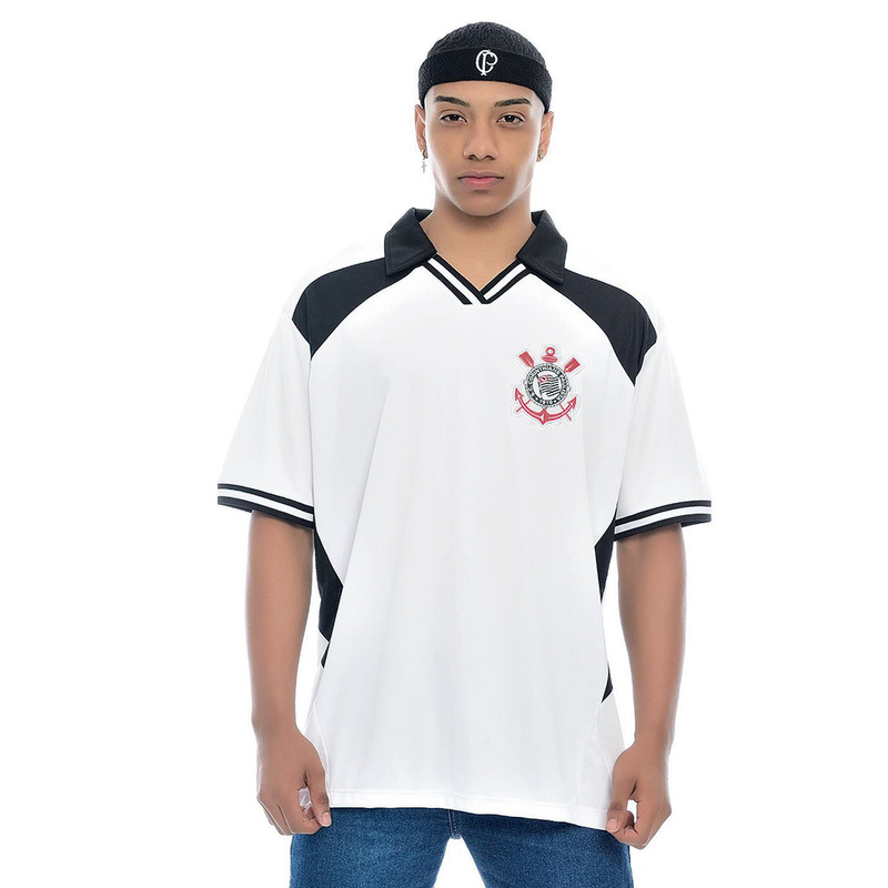 Camisa Polo Corinthians Oversized Branca Masculina Oficial