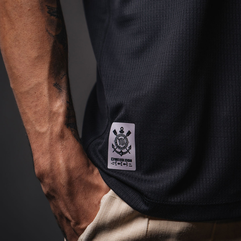 Camisa Polo Corinthians Preta Casual Masculina Oficial