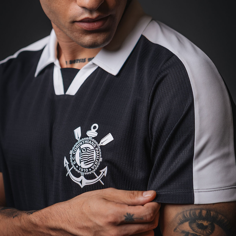 Camisa Polo Corinthians Preta Casual Masculina Oficial