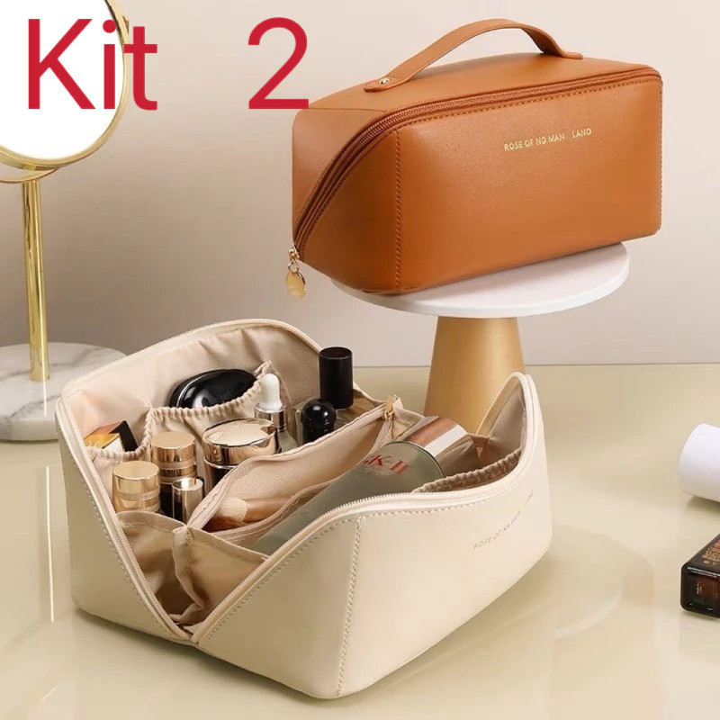 Kit 2 Bolsa Necessaire Feminino Cosmético De Couro PU De Grande Capacidade Em Alto Qualidade