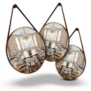 Espelho Adnet Couro Costurado Com Alça + Suporte 60cm 50cm 40cm 30cm Sala Quarto Banheiro Redondo