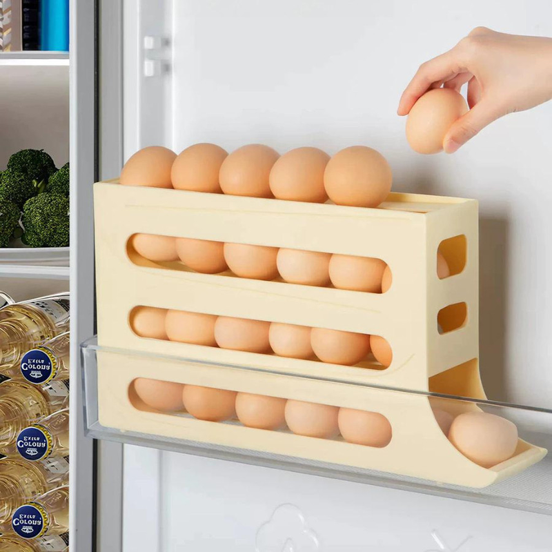 Porta Ovos 4 Andares Rolante em Plástico para Geladeira Organizador 20 a 30 Ovos