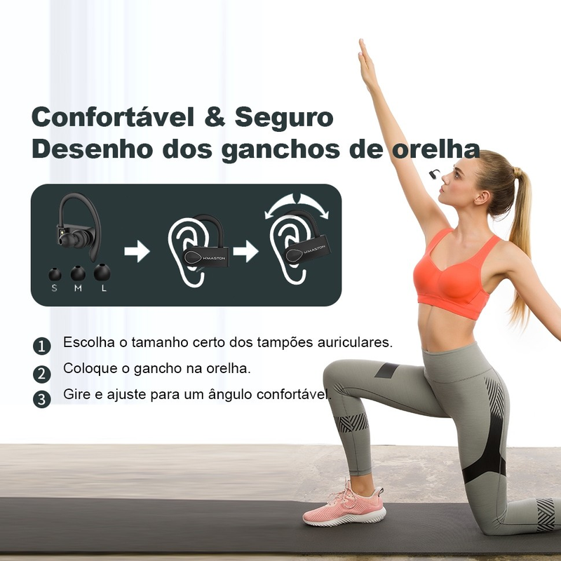 H'maston RS-52 Bluetooth 5.3 Fone De Ouvido Sem Fio Esportivo De Longa Espera Com Luz Led Para