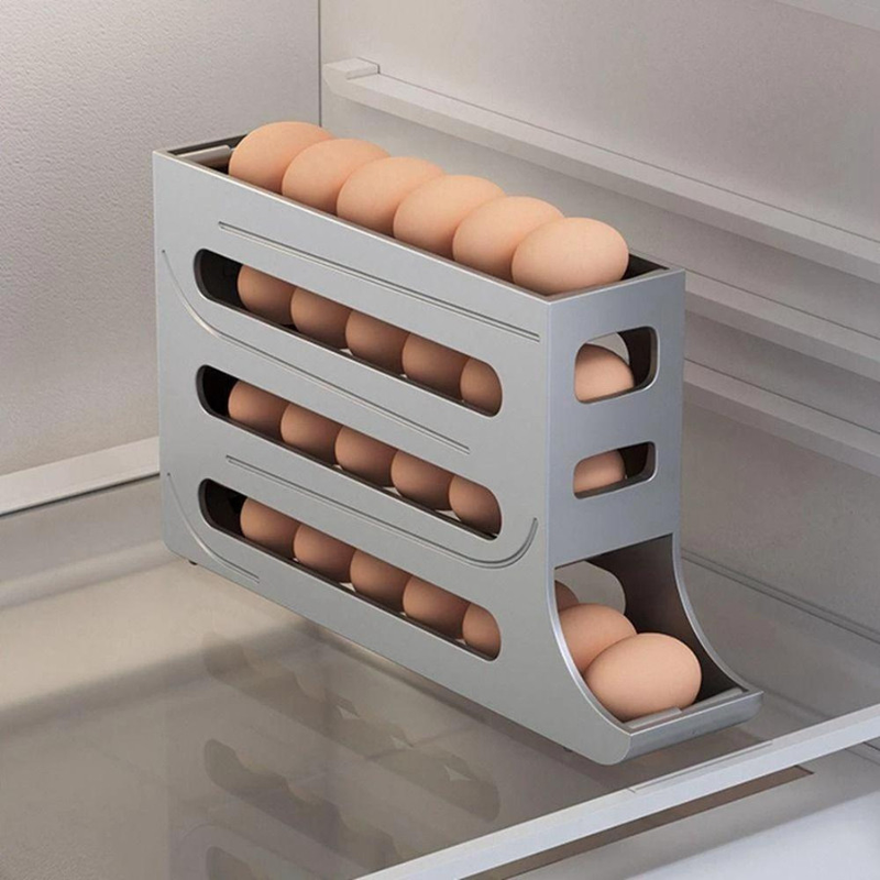 Porta Ovos 4 Andares Rolante em Plástico para Geladeira Organizador 20 a 30 Ovos