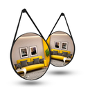 Espelho Adnet Couro Costurado Com Alça + Suporte 60cm 50cm 40cm 30cm Sala Quarto Banheiro Redondo