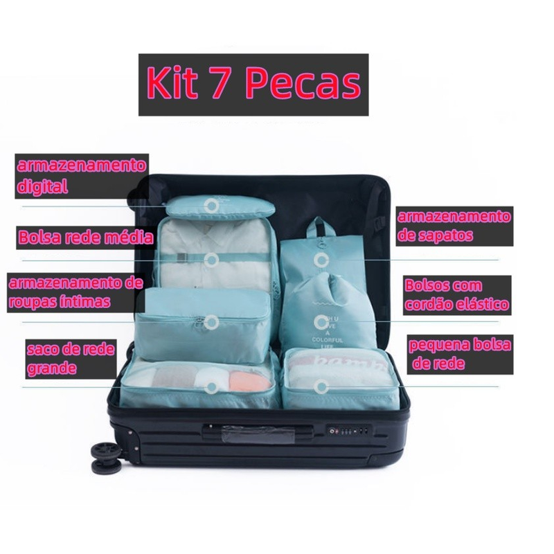 Kit 7 Pecas Bolsa Organizadoras Para Mala Roupas Bagagem Viagem