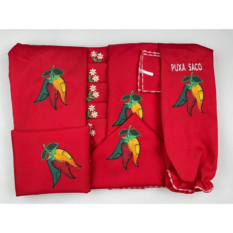 Kit Jogo de Cozinha 13 Peças Completo Com Cortina e Toalha de Mesa