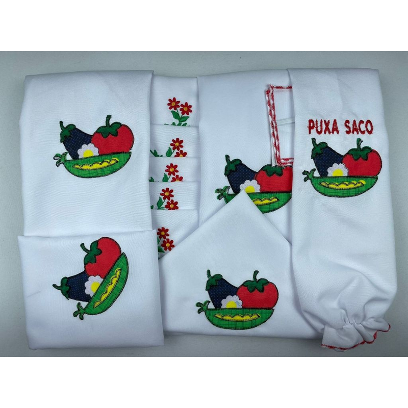 Kit Jogo de Cozinha 13 Peças Completo Com Cortina e Toalha de Mesa