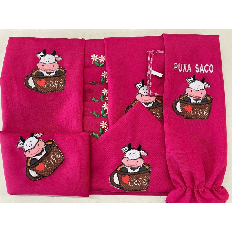 Kit Jogo de Cozinha 13 Peças Completo Com Cortina e Toalha de Mesa