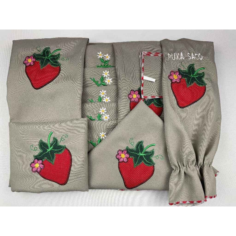 Kit Jogo de Cozinha 13 Peças Completo Com Cortina e Toalha de Mesa