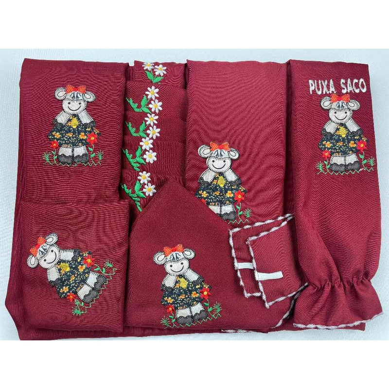 Kit Jogo de Cozinha 13 Peças Completo Com Cortina e Toalha de Mesa