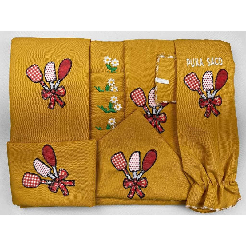 Kit Jogo de Cozinha 13 Peças Completo Com Cortina e Toalha de Mesa