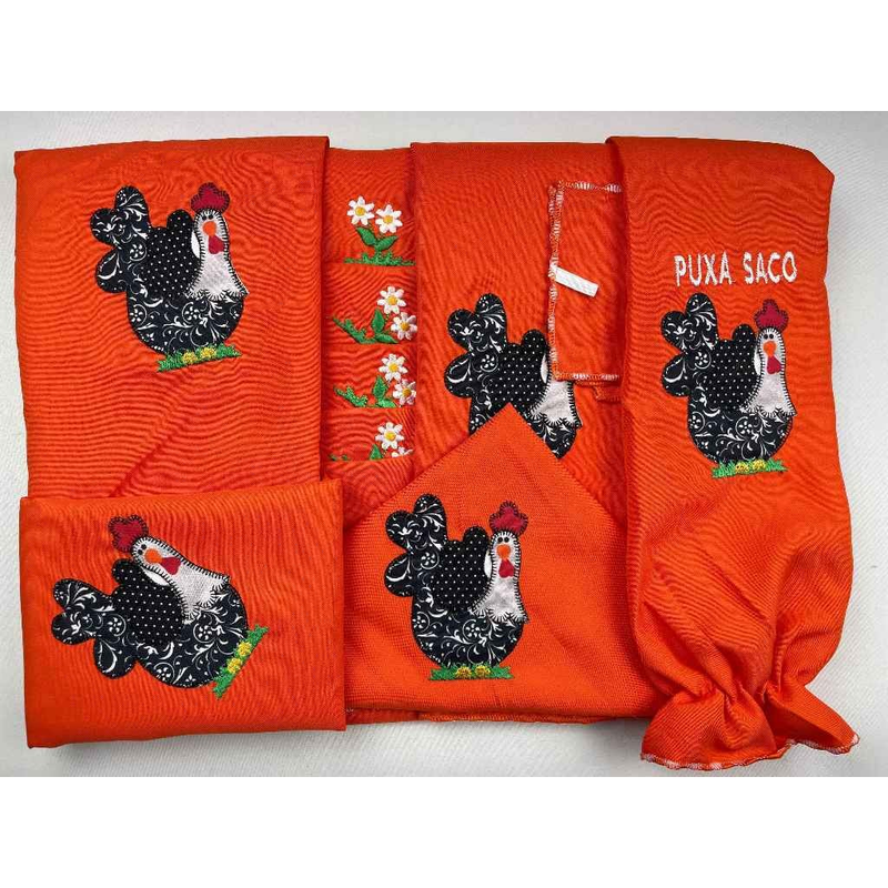 Kit Jogo de Cozinha 13 Peças Completo Com Cortina e Toalha de Mesa