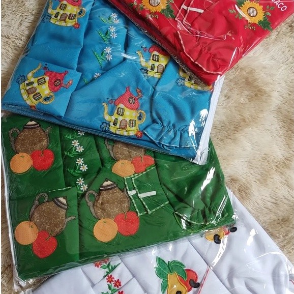 Kit Jogo de Cozinha 13 Peças Completo Com Cortina e Toalha de Mesa