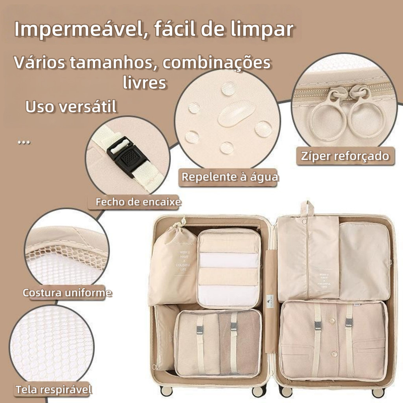 Kit 7 Pecas Bolsa Organizadoras Para Mala Roupas Bagagem Viagem